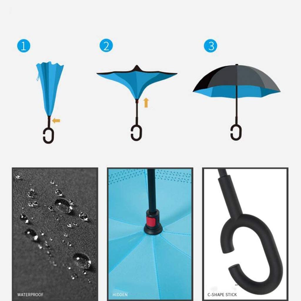 CFWSHJ Parapluie C Poignée Coupe-Vent Parapluie Pliant Inversé Homme Femme Soleil Pluie Voiture Parapluies Inversés Anti UV Auto Support Parapluie Extérieur (A)