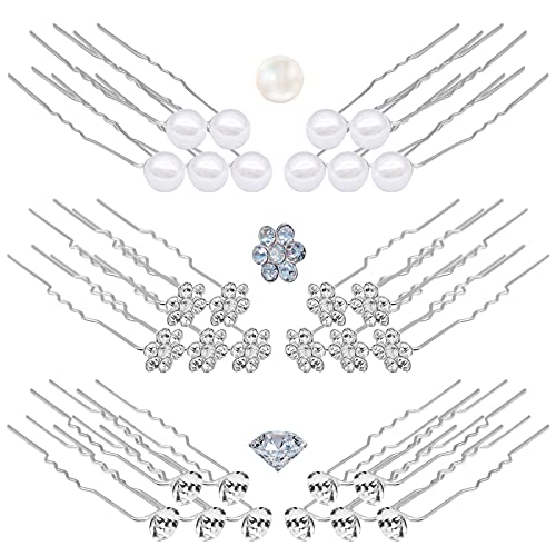 30pcs Hair Pins for Wedding, Pearl Diamond Crystal Flower Hairpins for Bridal Bridesmaids, Women Bobby Pin Clips Hair Accessories