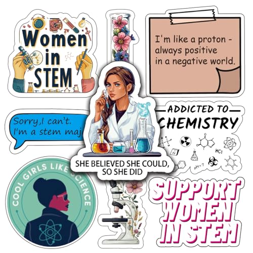 Magictodoor Women in STEM Sticker Set - Lady Scientist Decals for Laptop, Water Bottle, and Planner - Feminist Retro Stickers for Her - Women in Science Tech - STEM Diversity Gift Pack