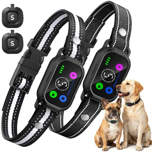 TUCNKAC Bark Collar with Remote Tag 2 Pack Automatic & Manual Dog Bark Collar Humane Progressive Training System with Shock Vibration Beep Mode 5 Sensitivity for Small Medium Large Dog Matte Black
