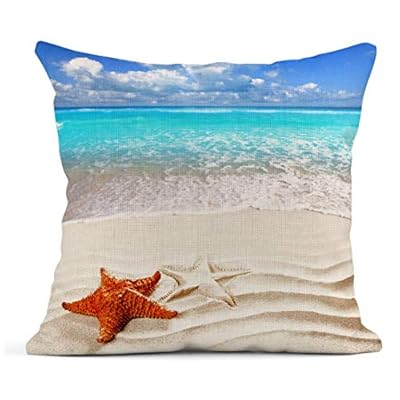 ArtSocket Set of 4 Throw Pillow Covers Starfish and Seashell Summer Beach in Sea Water Time Caribbean Decor Linen Pillow… 51EoBMOCsKL. SS400