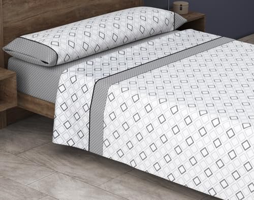 HM'S HOME'SECRET Roomers 2026 Juego de sábanas Estampadas Calidad 30/30 144 Hilos, 50% poliéster y 50% algodón 15 Diseños en 2 Colores (Abril Gris, Cama 135cm)