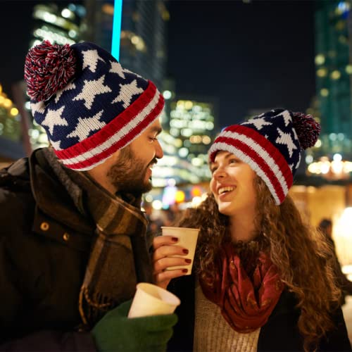 Parquet American Flag Knit Pom Beanie Ski Hat With Stars #TOP7