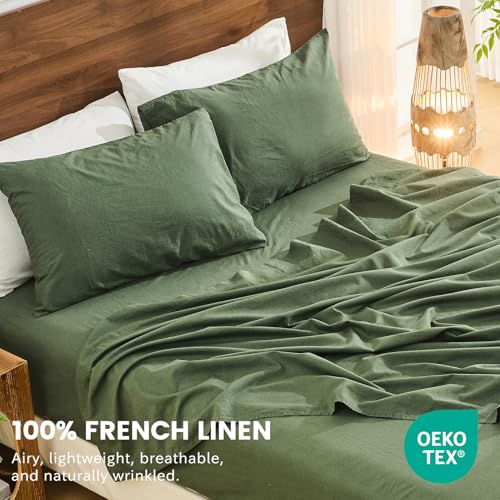 Image of Bedlifes 100% French Linen Queen Bedding Set - 18-24 inch Extra Deep, 4-Piece | Soft & Durable, Breathable & Cooling, Flax Linen Sheet, OEKO-TEX Certified, Moisture Wicking, Easy Care, Machine Washable