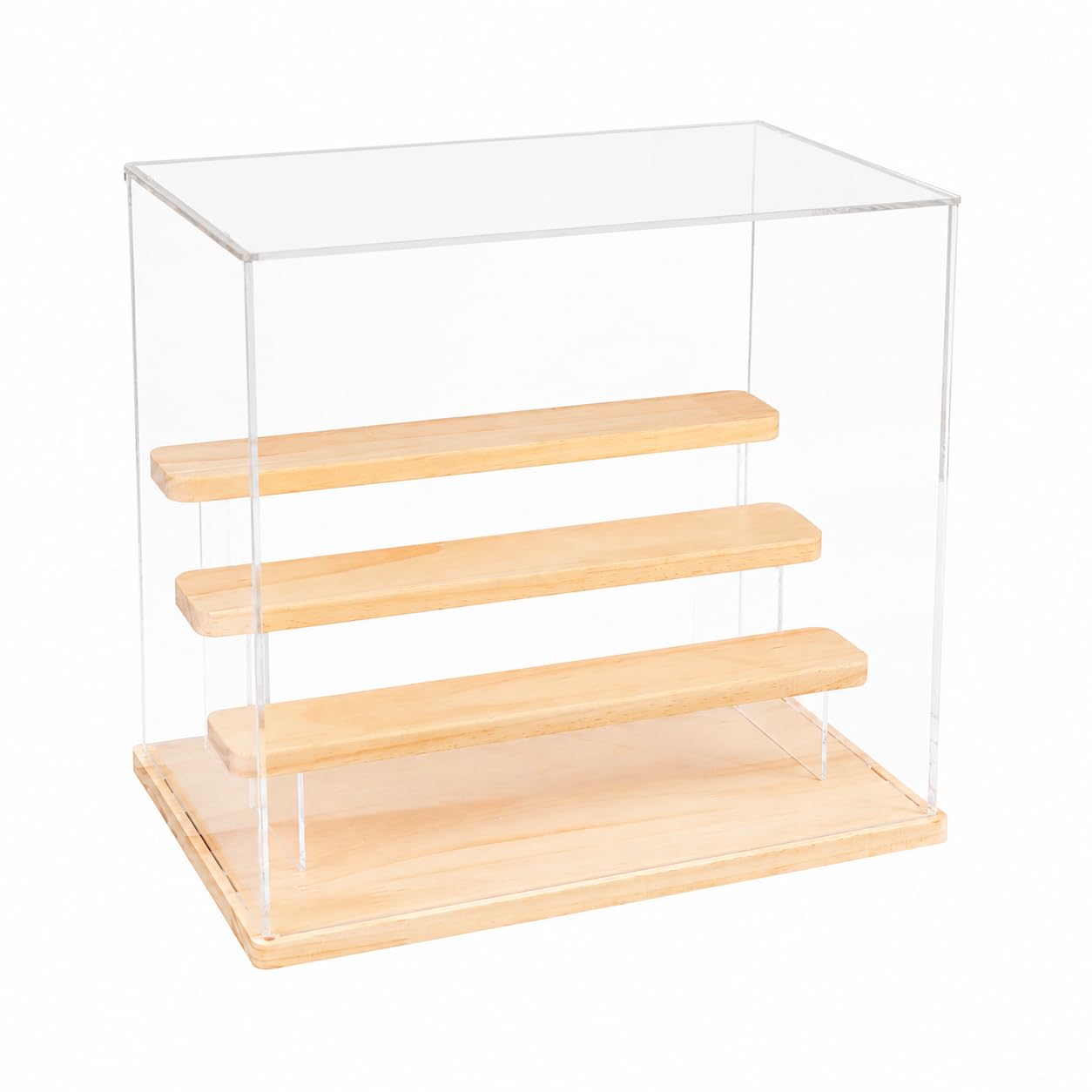 Vitrine Sammlerstücke, Transparente Acryl Vitrine mit Holzfuß, Mehrstufige 4 Ebenen Vitrine für Figuren und Modellbau, Staubfrei und Dekorativ , Japanischer Stil, 4 Ebenen (#2548)