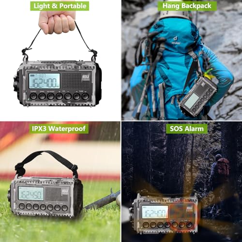 Raynic Solar Radio, 12000mAh/44400mWh Battery Operated Weather Radio, Hand Crank Emergency Radio with AM/FM/SW/NOAA Alert, Cell Phone Charger, Type-C Charging, Flashlight and SOS Siren - Image 5
