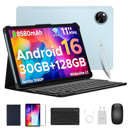 DOOGEE Tab A9 Pro+ Android 16 Tableta para Niños, 30GB+ 128GB/2TB Tablet 11 Pulgadas 90Hz, Tablet Infantil con Teclado y Lápiz y Funda y Raton, 8580mAh/Widevine L1/5G WiFi/13MP+5MP/ Face ID/Gemini AI