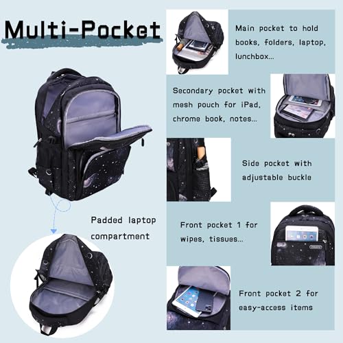 3Pcs Galaxy Boys Rolling Backpack Set with Lunch Bag, Galaxy Print Kids Backpack for Boys with Wheels - Image 5