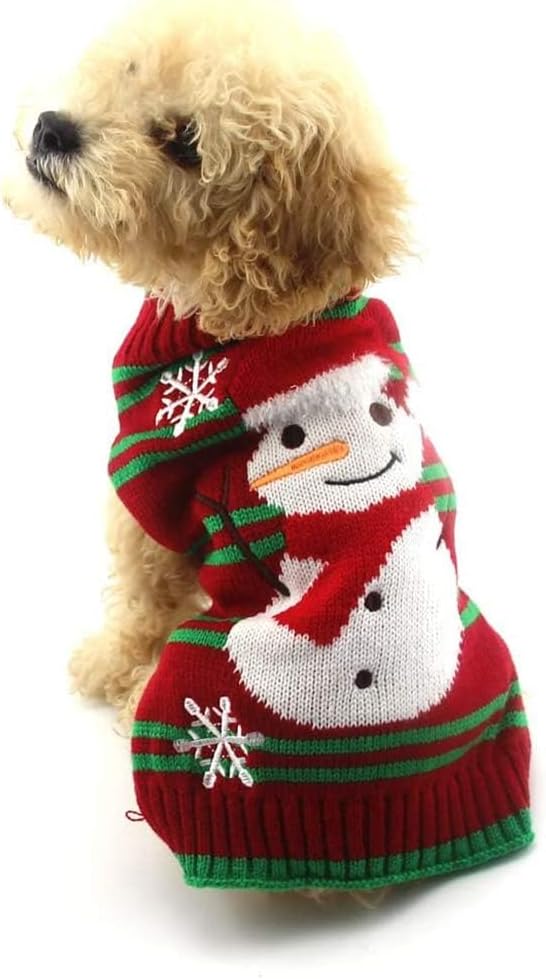 NACOCO Dog Snowman Sweater - Thick Xmas Sweater for Small Dog & Cat (Snowman, M) Medium (Pack of 1) 3-Red Thick Snowman
