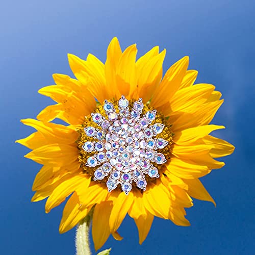 Perifairy US_JWEY_B07JYPSFL7 Clip On Ab Crystal Oval Earrings Women- Perifairy Iridescent Rhinestone Sunflower Non Pierced Prom Gold Jewelry thumb #6