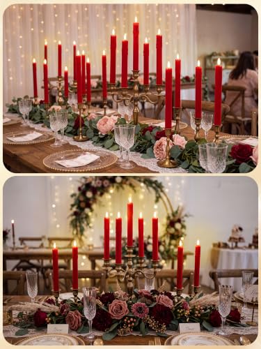 Image of Treela 36 Pcs Flameless Taper Candle,Red, 0.8x7.7″, Flocked Wavy Mouth