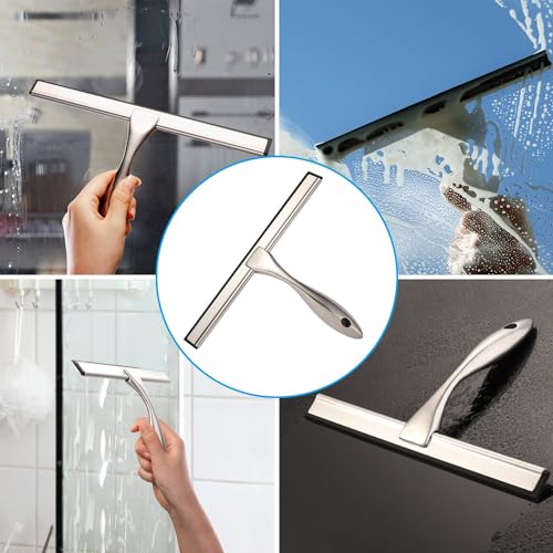 Image of Hiware All-Purpose Shower Squeegee for Shower Doors, Bathroom, Window and Car Glass - Stainless Steel, 10 Inches (Pack of 2)