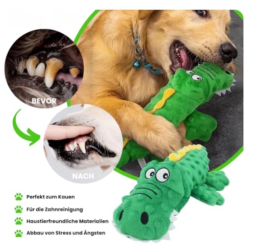 Awlve Bella Balu Unzerstörbares Hundespielzeug Quietschend Krokodil, Hunde Kuscheltier Unzerstörbar, Zahnreinigung Quietschspielzeug Hund (A-grün,Einheitsgröße)