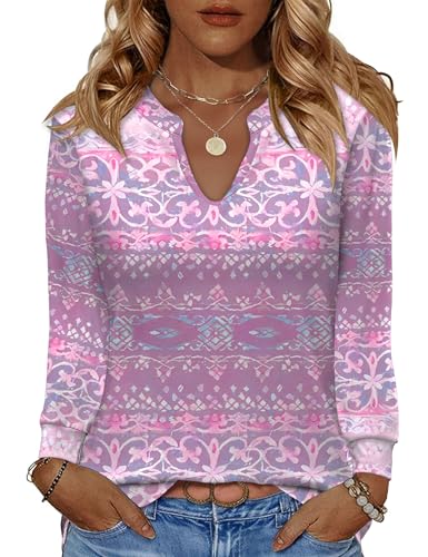 LUYAA Womens Long Sleeve Tops V Neck Dressy Casual Blouses Loose Fit Tunic Tops Fashion Fall Clothes 2025 S-3XL