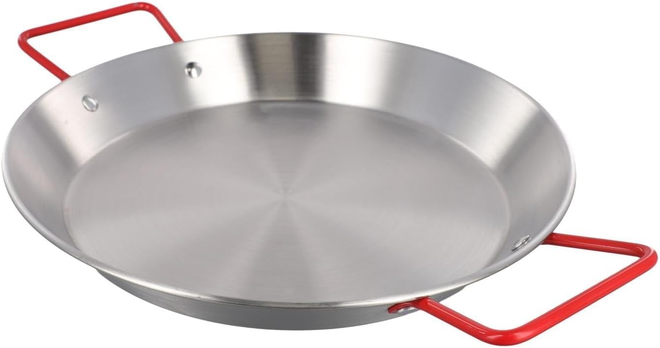 Paellera De Acero Inoxidable De 20 Cm - Plato Redondo para Servir Mariscos, Doble Asa, Fondo Plano, Wok Poco Profundo - Utensilio De Cocina Ideal para El Hogar Y Restaurantes