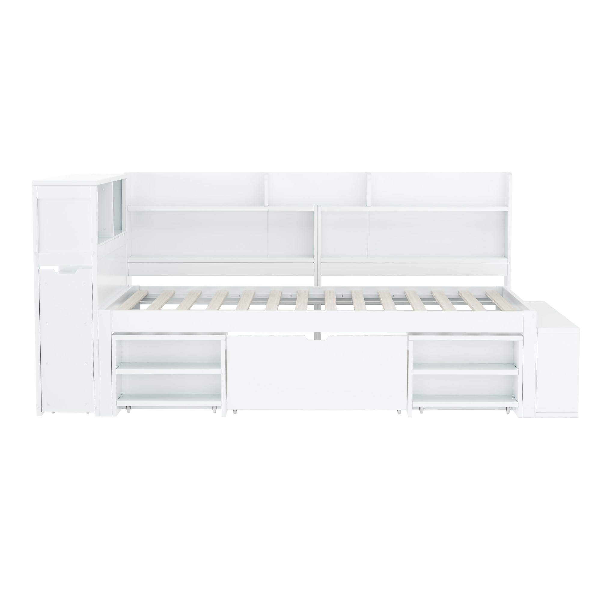 Zepneiy Lit Enfant 90x190 avec tiroirs et étagères, Lit Simple 90x200 multifonctionne avec Grand Espace de Rangement et sommier à Lattes, Crade de Blanc (sans Matelas)