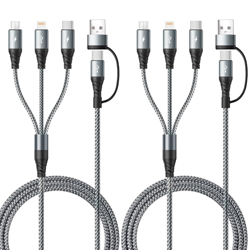 5 in 1 Multi Charging Cable,2Pack 4Ft Multiple Charger Cable USB A/C to Lightning/Type C/Micro USB Ports Multi Charger Cord Travel Universal Charging Cord for iPhone Series/Samsung/Tablets and More