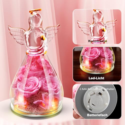 Ewige Rose LED Engel Figur - Muttertags- & Geburtstagsgeschenk für Mama, Tochter oder Frau - Infinity Rosen Blumen Geschenk