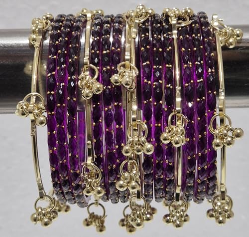 Image of kashmiri ghangharoo glass bangle Set For Women And Girls | Light Weight Bangles | Traditional Transparent Fancy Glass Chudi Set for Wedding, Party (18 Bangles)