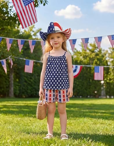 Image of Arshiner Toddler Kids Summer Clothes 2 Piece Tank Top and Shorts Set | Girl Summer Clothes 2 Piece Loose Spaghetti Strap Tank Top and Short Set Kids Clothing Sets with Pockets