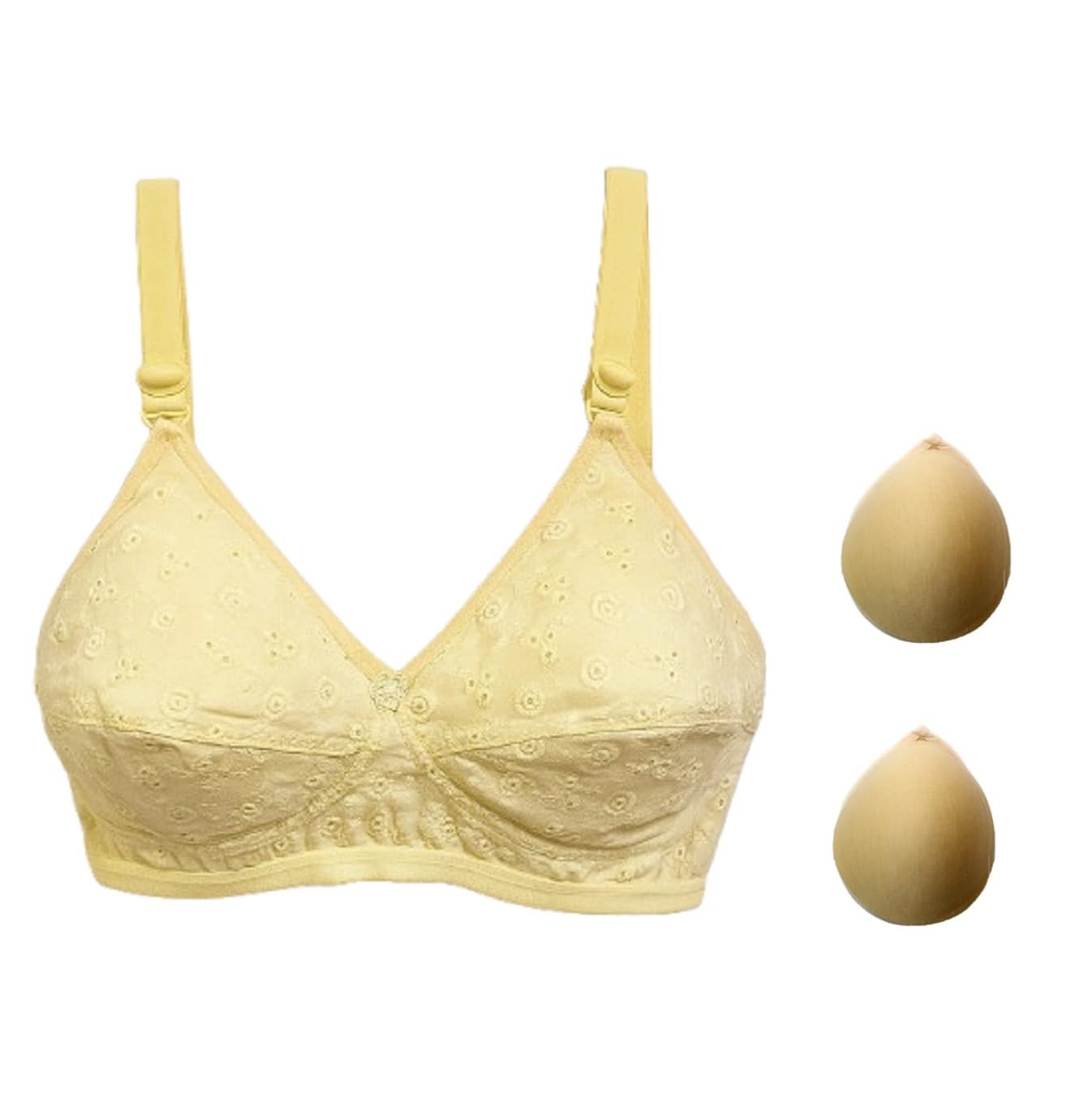 Chicken Mastectomy Cancer Pocket Bra with Two Insert Pads for Women - White (32) | Cotton Chikan Cool Fabric | Padded B Cup | Both Side Prosthesis Pockets