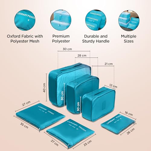 Image of UMAI 6-piece Vacuum-Compressed Travel Organizer + Pouch Packing Cubes | Cosmetics /Laundry /Socks /Shoes Organizer Pouch|Waterproof, Lightweight, Foldable Storage Bag | Blue
