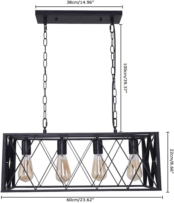 TOP оƒƒERS OYIPRO Industrial Kitchen Island Light, 4 Lights Farmhouse Chandelier Hanging Fixture Retro Ceiling Light Rectangular Rectangle Vintage Metal Caged Black
