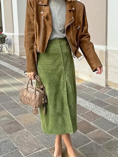 VCM Faux Suede Skirt Midi Skirt Pencil Skirt High Waisted Skirt Bodycon Skirt Slit Skirt Casual Skirt Vintage Skirt3