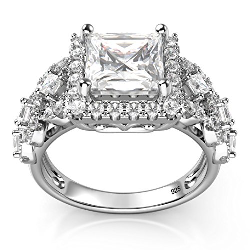 Metal Factory Sterling Silver 925 Princess Cut CZ Cubic Zirconia Halo Engagement Ring2