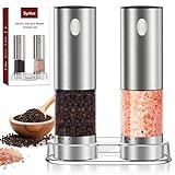 Syntus Electric Salt and Pepper Grinder Set USB-C Rechargeable, Stainless Steel Automatic Salt and Pepper Shakers with 6 Adjustable Coarseness High/Low Grinding Speed 95ML Large Capacity & LED Light