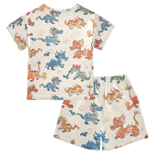 ALAZA Chinese Dragon Animal Pajamas Short Sleeve 2 Piece Sleepwear Top and Bottom Pajama Set Unisex2