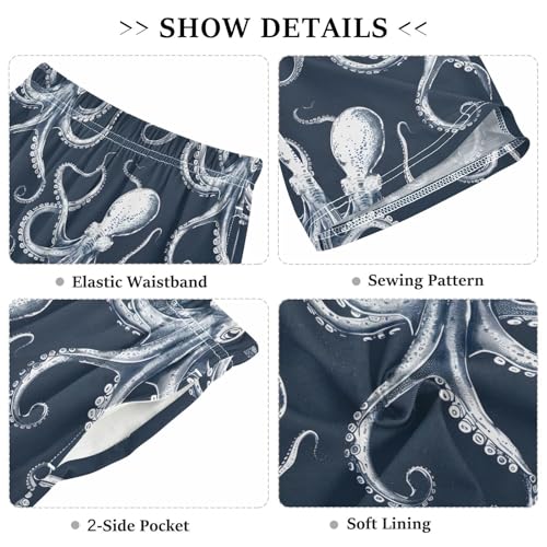 ALAZA Octopus Navy Blue Pajama Shorts Sleep Shorts Pant Lounge Pajama Bottoms Elastic Waist with Pockets3