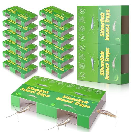 24 Traps Silverfish Trap, 12 Sheets Silverfish Killer Indoor, Non-Toxic Insect Trap with Dual-Color...