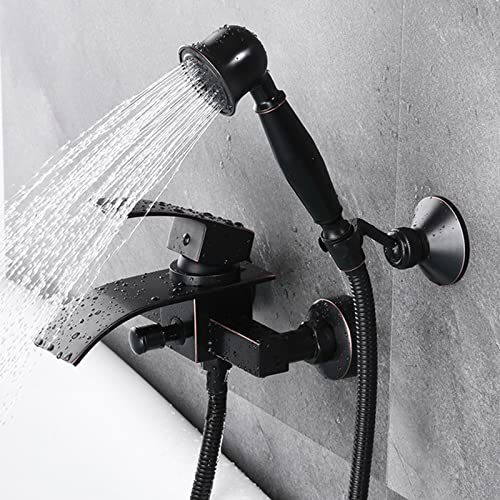 Robinet de baignoire cascade mitigeur mural noir brossé et ensemble douche - 5