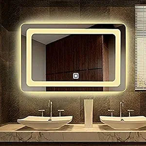 JOZIBA Glass Led Rectangular Wall mounting Bathroom Mirror (24 X 18 Inch, 01_Warm Light, Unframed)