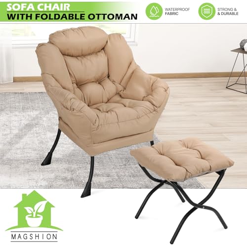 Sillón Lazy con Ottoman Plegable Beige miniatura 4