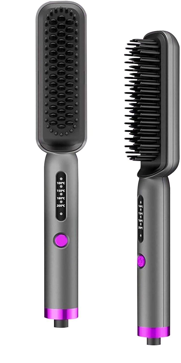 buddies cart Hair Straightener Brush, Ionic Straight Hair Comb With 30S Fast Heating, 4 Temperature Settings, Hair Styler Tools For Home (Gray)