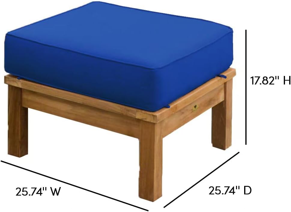 Navy Teak Outdoor Patio Ottoman with Cushion