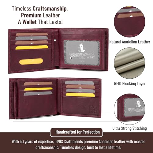 Genuine Leather Double fold Burgundy Fourfold Wallet for Men RFID Blocking - Gifts for Him (Essential Spinel)2