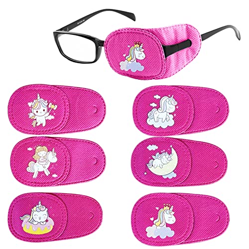 Image of Mvwarj 6 Pack Eye Patch for Kids, Girls Left Eye Patch for Glasses, Reusable Treating Lazy Eye Amblyopia Strabismus and After Surgery (Pink Unicorn)