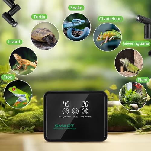 VeftBltrem Beregnungsanlage Terrarium mit Timer, Terrarium Vernebler Luftbefeuchter mit 360° Sprühdüsen, Automatisches Benebelungssystem für Reptilien, Amphibien und Pflanzen, Einstellbare Nebelanlage