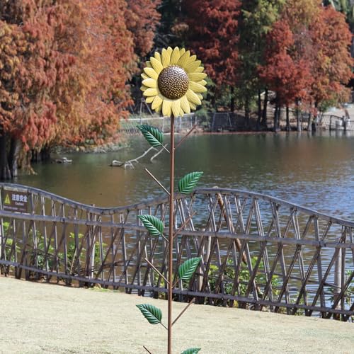 72" H Metal Sunflower Glass Bottle Tree Stake for OutdoorColorful Garden Decorative Bottle Holder & Outdoor