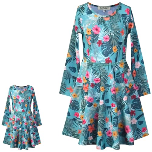 Perfashion Matching Girls&Dolls Sleeveless/Long Sleeve A-Line Dresses Unicorn Festival Skirts