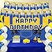 Yellow Cartoon Themed Birthday Party Decorations Set,Yellow Jeans Birthday Supplies Include Banner Backdrop Ballons Swirls for Boys, Girls, Cartoon Themed Celebrations ( Jeans)