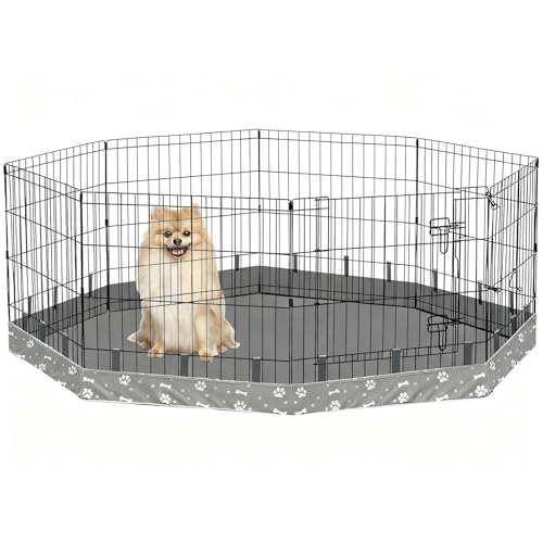 Image of Dog Playpen Bottom Pad for 24 inch Metal Octagon Exercise Pen | 8-Panel Design with Elastic Buckle Connections | Waterproof Floor Mat (Note: PlaypenNot Included) (Gray)