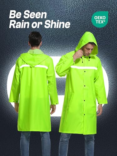Image of Mens Long Hooded Safety Rain Jacket Waterproof Emergency Raincoat Poncho