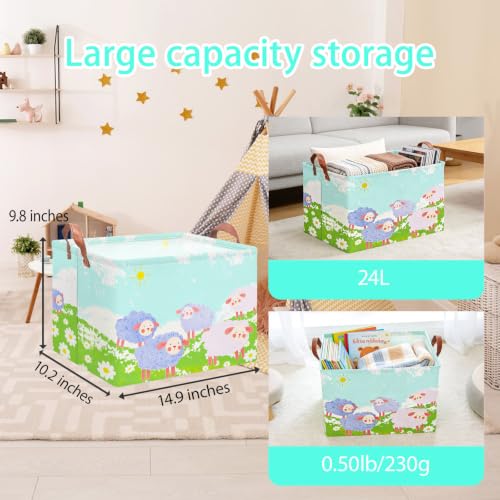 Image of NTAOHAMPER Rectangular Storage Basket Empty,Storage Bin with Handles,Room Decor,Gift Basket,Book Box(Cute Sheep)