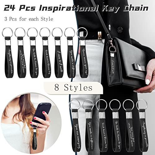 Image of Fumete 24 Pcs Inspirational Keychain Gift Employee Appreciation Gift for Women Motivational Key Rings Thank You Keychain(Black)