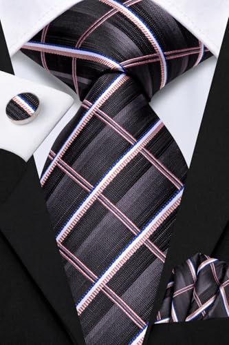 Image of Dubulle Mens Paisley Striped Tie Woven Necktie for Men and Handkerchief Cufflinks Set Wedding Formal Business