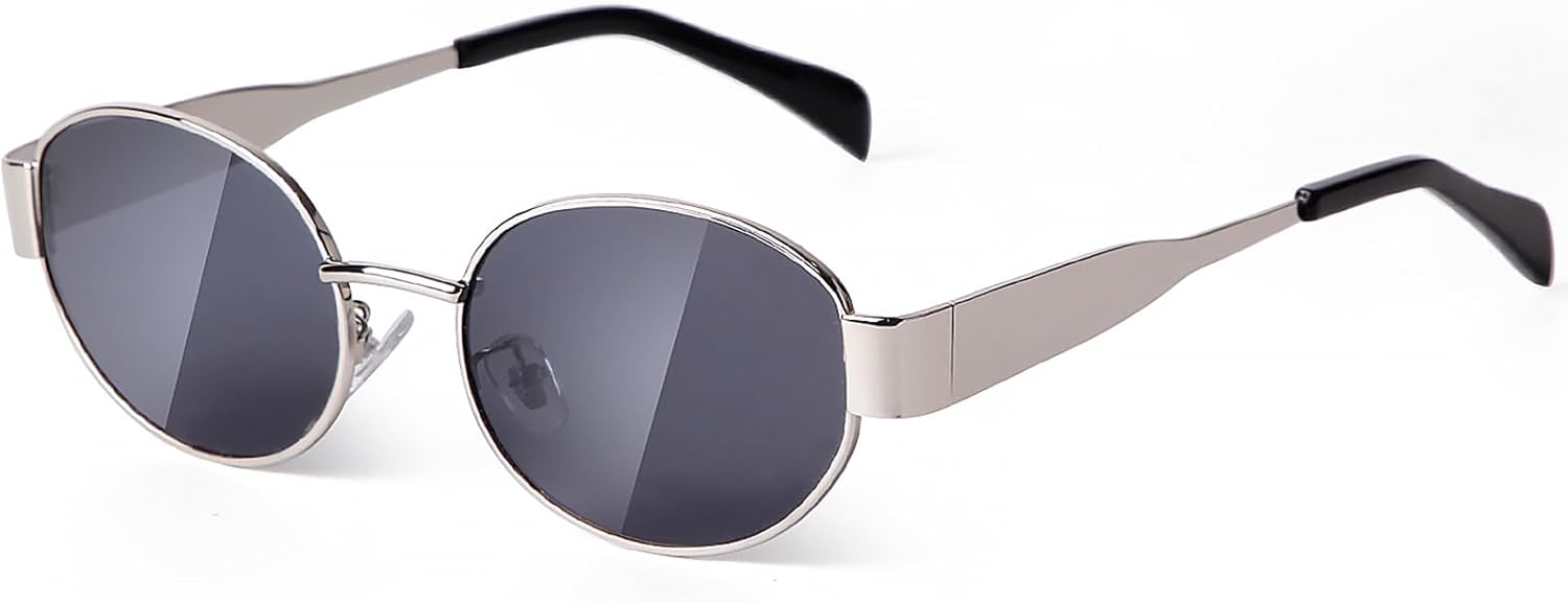 Trendy Oval Sunglasses for Women Men,Fashion Retro 90s Metal Frame Sun Glasses Y2K Shades - Image 2
